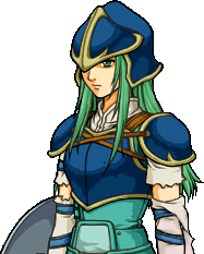 Nephenee's portrait from Path of Radiance. The same woman from the chest and up, frowning into the distance. Her shield is visible on her arm.