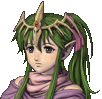 Tiki's portrait from New Mystery of the Emblem. A shoulders-and-up picture of the same girl, wearing a cloak and not smiling.
